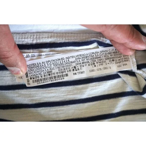 Zara Trafaluc Women's Navy Cream Striped Boxy Tee - Size S - Picture 3 of 4